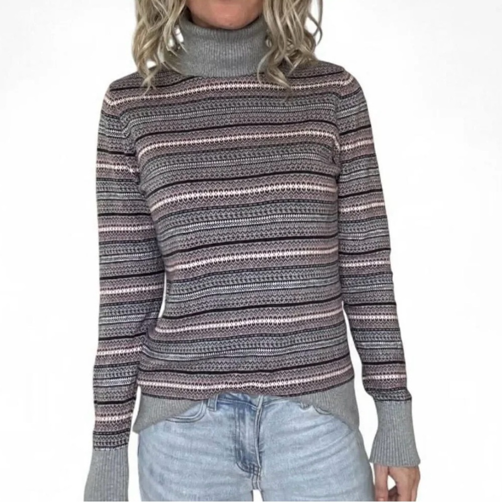 Vintage LL Bean Fair Isle Cashmere Cotton Turtleneck Sweater - S